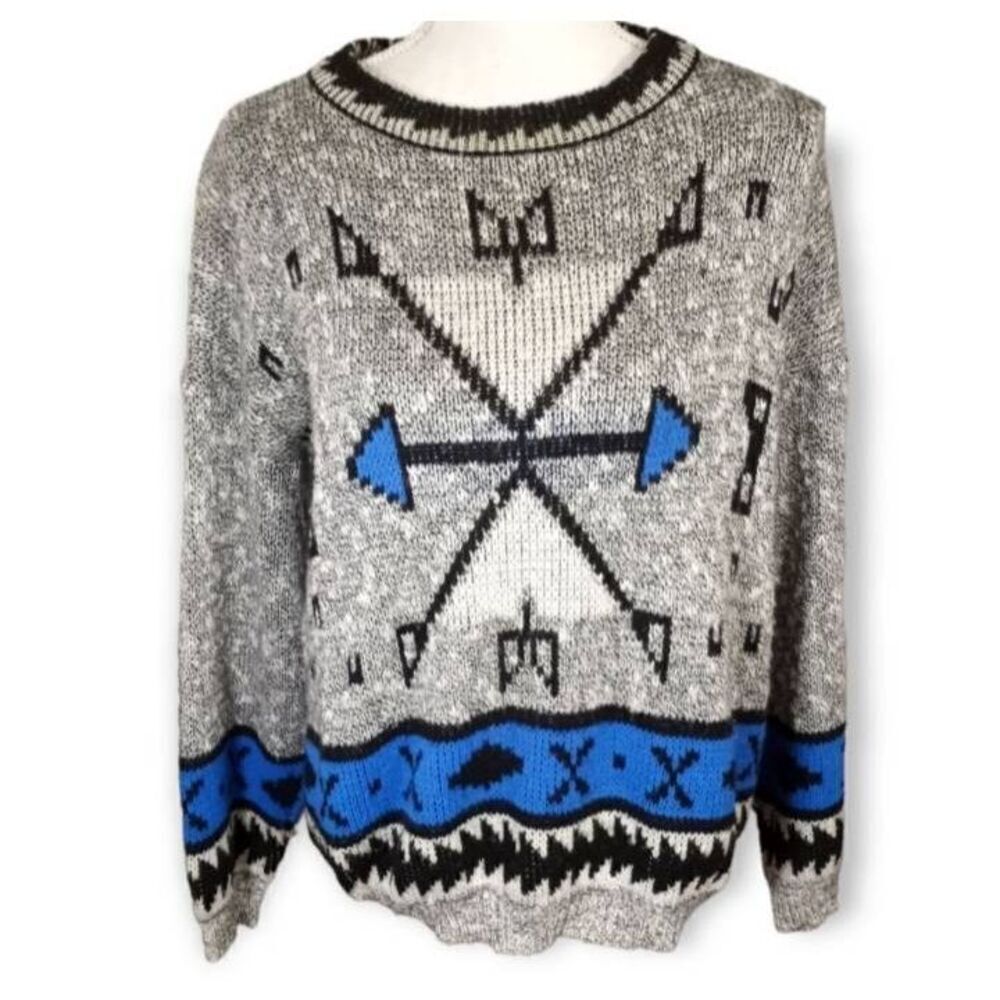 VINTAGE 1980'S ADELE BLUE & GRAY SWEATER SZ.S/M EUC.